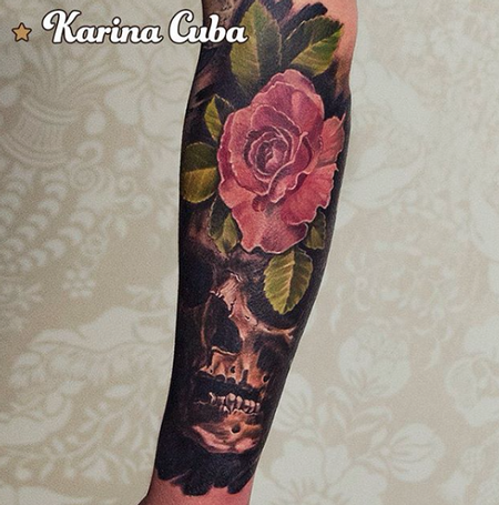 Tattoos - Skull & Pink Rose - 111947